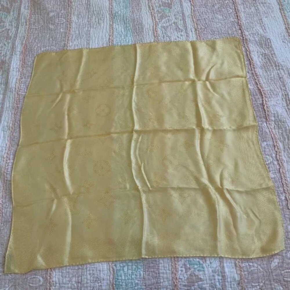 Louis Vuitton Yellow Silk Scarf Monogram 26x26” Used Rare Authentic